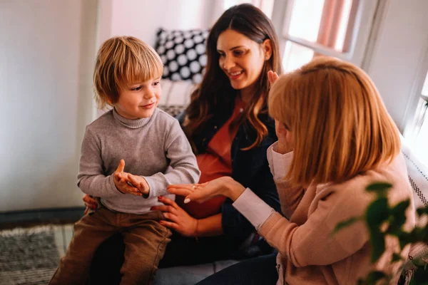 Lesbian Family Child Home Mothers Adopted Child Happy Family Pregnant — Stock Photo, Image