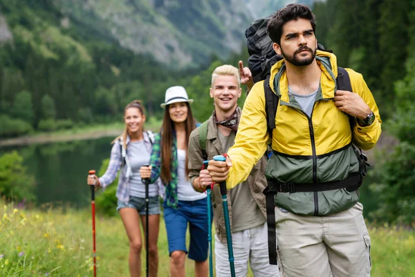 Hard Difficult Tiring Exhausting Expedition Friends Hiking Outdoor Activity Concept — Stock Photo, Image