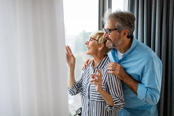 Senior Couple Love Hugging Bonding True Emotions Home — Stock Photo, Image