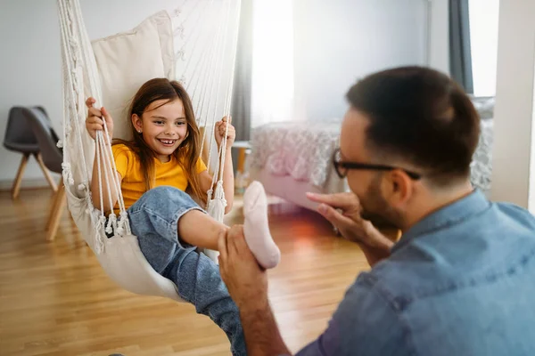 Happy Loving Family Father His Daughter Child Girl Playing Together — Stock Photo, Image