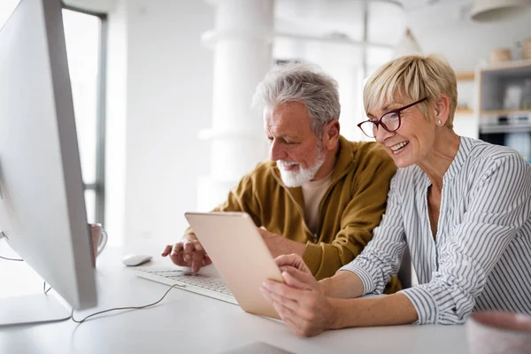 Senior Couple Websurfing Internet Laptop Home Technology People Concept — Stock Photo, Image