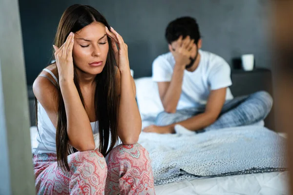 Couple Having Arguments Sexual Problems Bed Quarrel People Concept — Stock Photo, Image