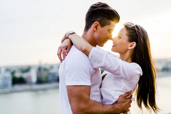 Couple hugging and about to kiss — Stock Photo, Image