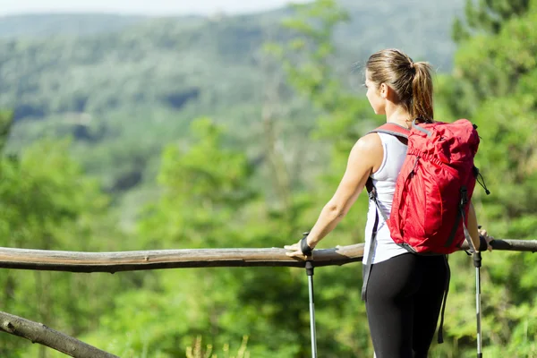 Beautiful hiker woman enjoying the view — Stock Photo, Image