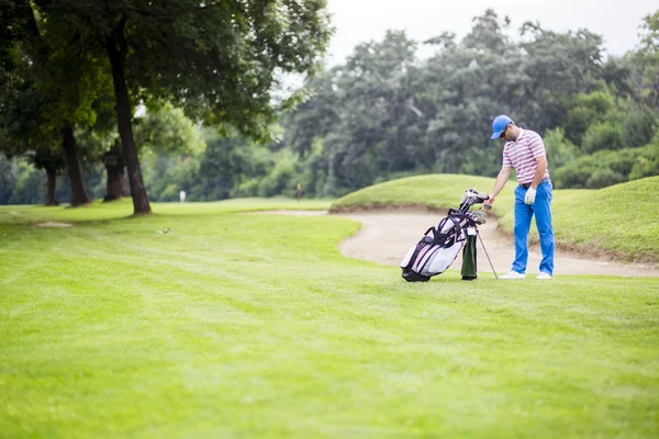 Golfer selecteren passende club — Stockfoto