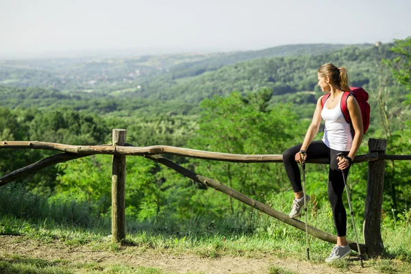 Beautiful hiker woman enjoying the view — Stock Photo, Image