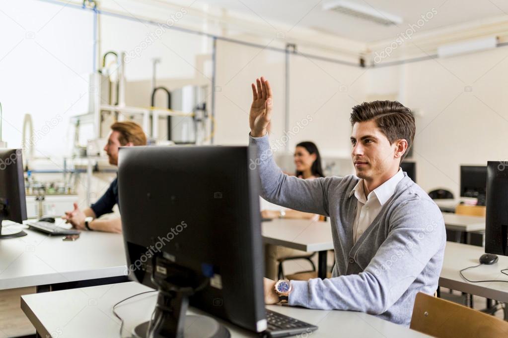 Man raising hand