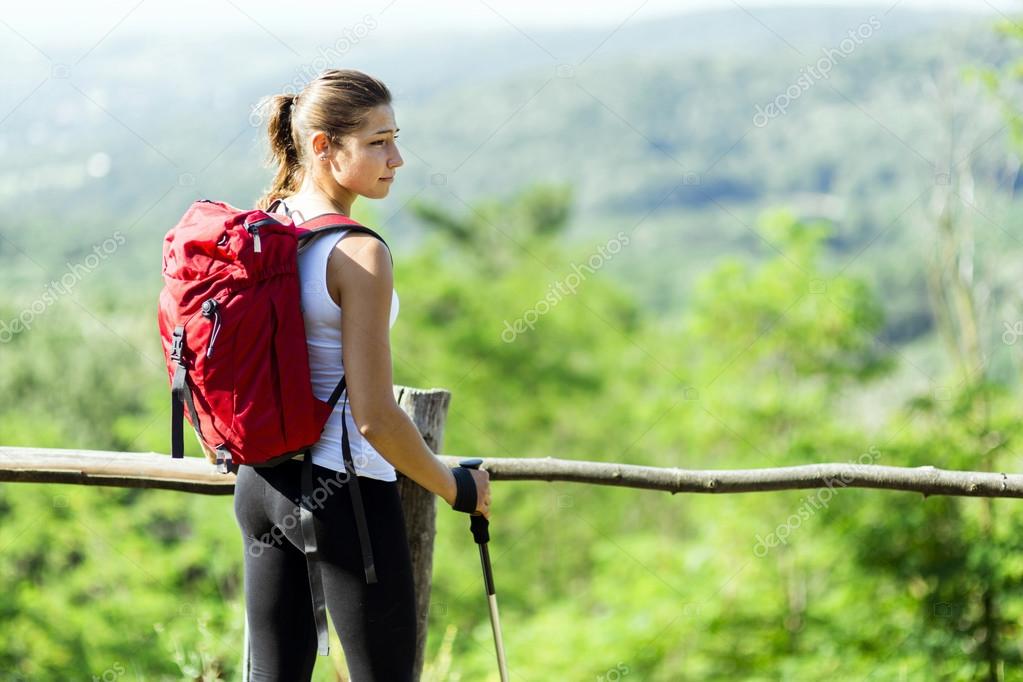 Beautiful hiker woman enjoying the view Stock Photo by ©nd3000