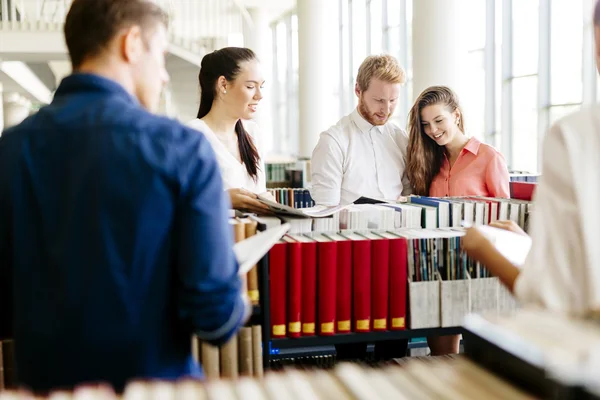 Gruppo di studenti che studiano in biblioteca — Foto Stock