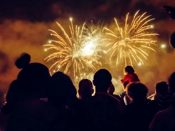 Multidão wathcing fogos de artifício — Fotografia de Stock