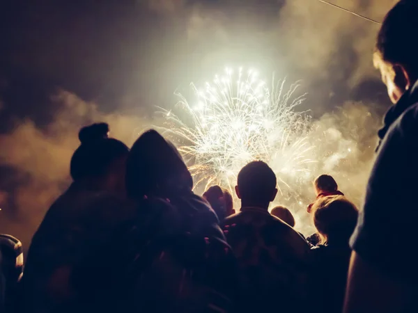 Multidão wathcing fogos de artifício — Fotografia de Stock