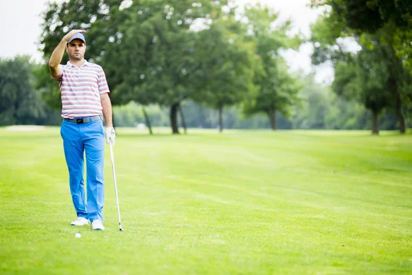 Gyakorlás előtti és utáni lövés golfozó — Stock Fotó