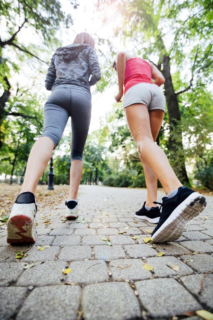 Women jogging in park