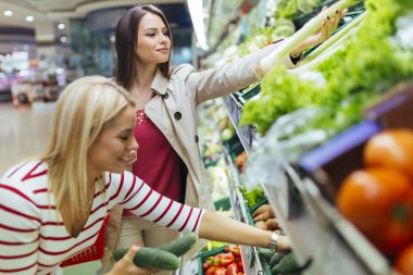 Women shopping vegetables and fruits clipart
