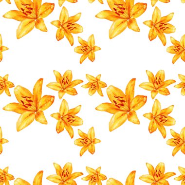 Nilüfer çiçekleri ve çiğ damlalarıyla sulu boya deseni.