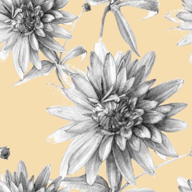 Kalemle çizilmiş kusursuz çiçek deseni.