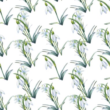 Bahar arkaplanı, suluboya kusursuz kar damlası deseni.