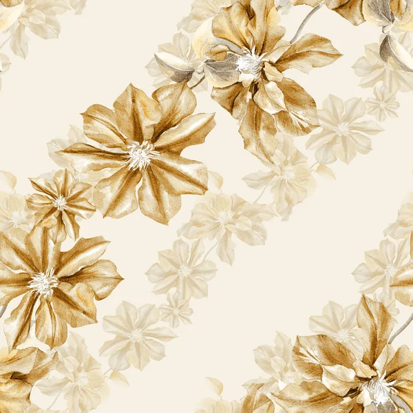 Watercolor Seamless Pattern Clematis Flowers Original Botanical Background — Stock Photo, Image