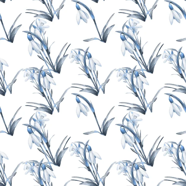 Frühling Hintergrund Aquarell Nahtlose Muster Von Schneeglöckchen — Stockfoto