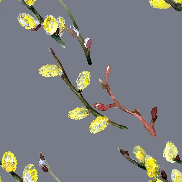 春天用水彩画在树上的无缝隙枝条花纹 — 图库照片