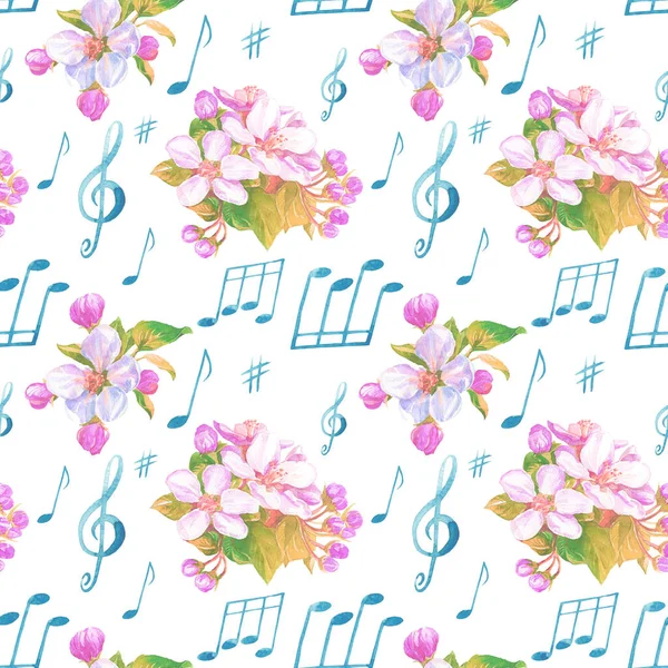 Notes Flowers Watercolor Seamless Pattern — Stock Photo, Image