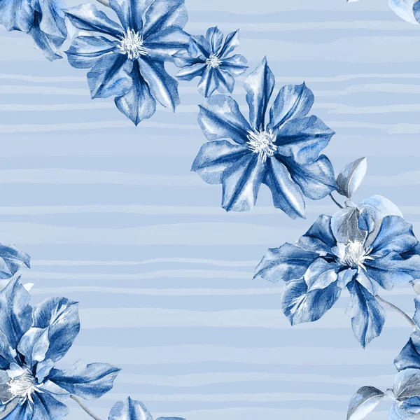 Akvarel Bezešvný Vzor Květin Clematis Původní Botanické Pozadí — Stock fotografie