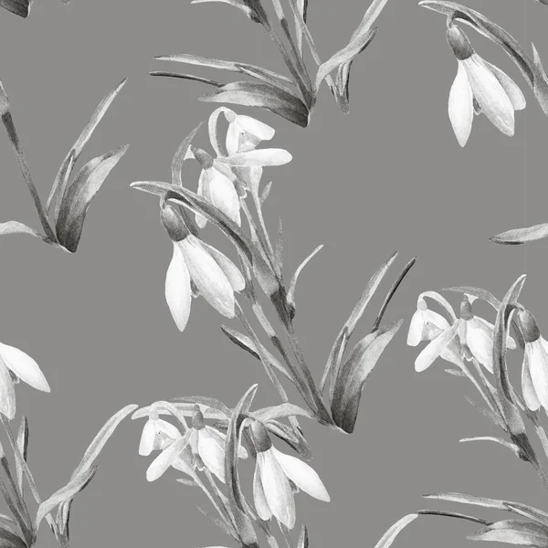 Spring Background Watercolor Seamless Pattern Snowdrops — Stock Photo, Image