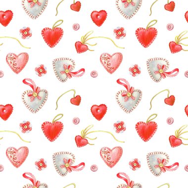 El yapımı kalplerin suluboya desenleri. Düğün ya da Sevgililer Günü için kusursuz desen.