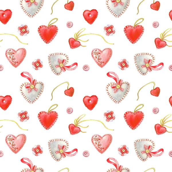 Aquarell Nahtlose Muster Von Handgefertigten Herzen Nahtloses Muster Für Hochzeit — Stockfoto