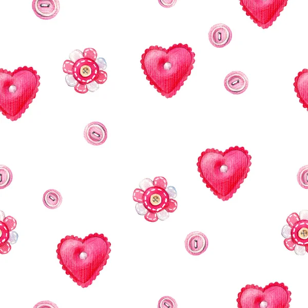 Watercolor Seamless Pattern Handmade Hearts Seamless Pattern Wedding Valentine Day — Stock Photo, Image