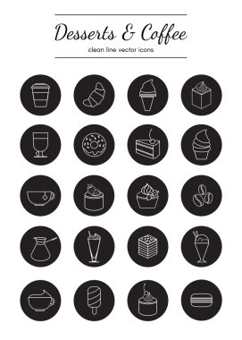 Kahve ve tatlılar Icon set anahat