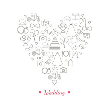 Vektör kalp kavramı ile düğün satırı kutsal kişilerin resmi. Vektör çizim
