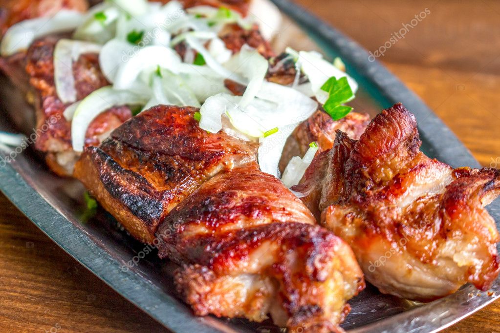 Traditional mtsvadi pork barbecue Stock Photo by ©samurkas