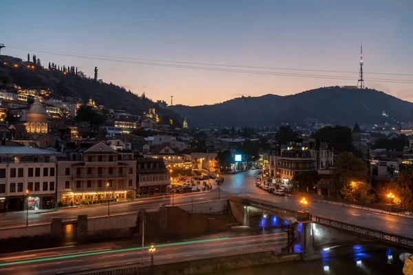 Tbiliszi Grúzia Október 2020 Éjszakai Kilátás Meidan Tér Mérföldkő Régi — Stock Fotó