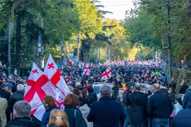 Tiflis, Gürcistan - 08 Kasım 2020: Rustaveli Bulvarı, Tiflis 'te Bidzina Ivanishzhili' ye karşı protesto gösterisi