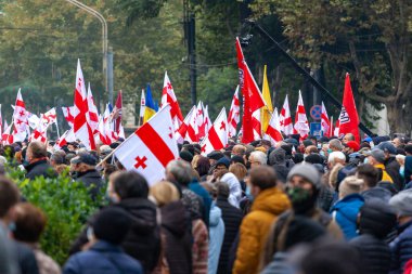 Tiflis, Gürcistan - 14 Kasım 2020: Gürcistan 'ın Rustaveli Bulvarı' nda Bidzina İvanişehili aleyhinde düzenlenen protesto
