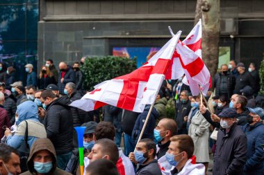 Tiflis, Gürcistan - 14 Kasım 2020: Gürcistan 'ın Rustaveli Bulvarı' nda Bidzina İvanişehili aleyhinde düzenlenen protesto