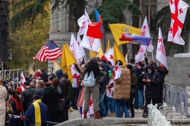 Tiflis, Gürcistan - 14 Kasım 2020: Gürcistan 'ın Rustaveli Bulvarı' nda Bidzina İvanişehili aleyhinde düzenlenen protesto