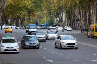Tiflis, Gürcistan - 14 Kasım 2020: Rustaveli Caddesi, Tiflis, seyahat