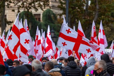 Tiflis, Gürcistan - 14 Kasım 2020: Gürcistan 'ın Rustaveli Bulvarı' nda Bidzina İvanişehili aleyhinde düzenlenen protesto