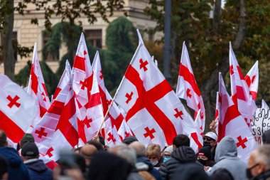 Tiflis, Gürcistan - 14 Kasım 2020: Gürcistan 'ın Rustaveli Bulvarı' nda Bidzina İvanişehili aleyhinde düzenlenen protesto