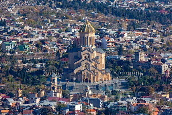 Vista Tbilisi Com Sameba Igreja Trindade Outros Marcos Belo Lugar — Fotografia de Stock