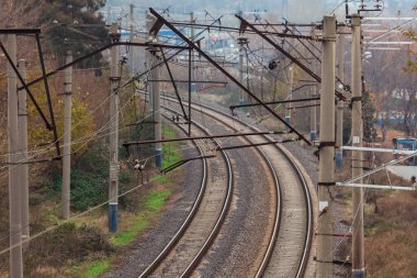 Demiryolu raylarının üst görüntüsü, demiryolu rayları