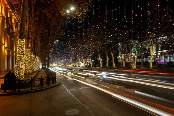 Tbilisi Georgië December 2020 Kersttijd Tbilisi Rustaveli Avenue — Stockfoto