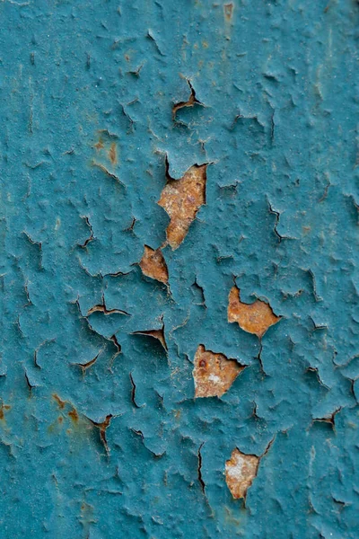 Fondo Textura Metal Oxidado Con Pintura Azul Agrietada Metales Pintados —  Fotos de Stock