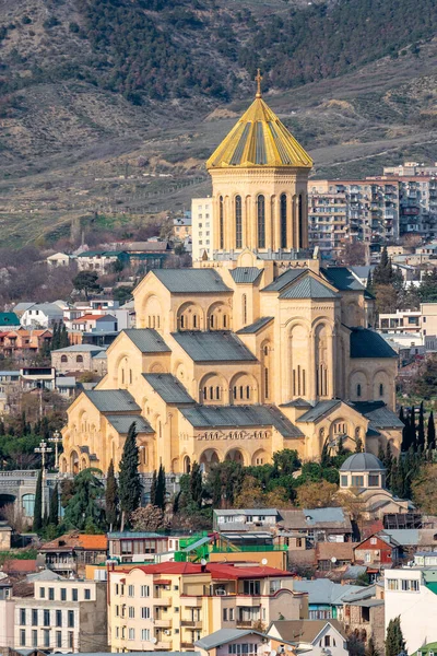 Tbilisi Geórgia Abril 2021 Vista Tbilisi Com Sameba Igreja Trindade — Fotografia de Stock