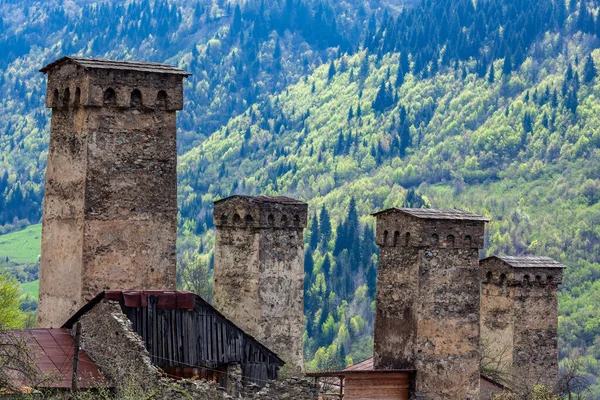 Hermoso Pueblo Antiguo Lengeri Con Sus Torres Svan Gran Lugar — Foto de Stock