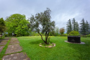 Georgia 'daki antik Martvili manastırının güzel avlusu. seyahat