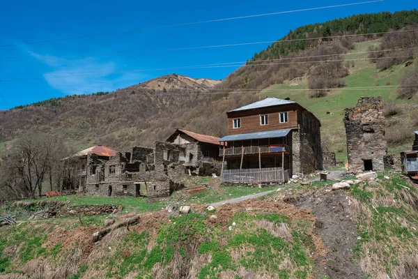 Ruiny Starożytnej Wysokogórskiej Wioski Svaneti Gruzja Podróże — Zdjęcie stockowe