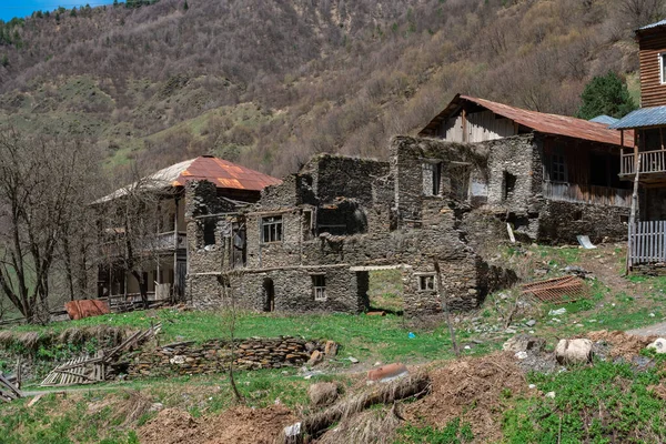 Ruinen Eines Alten Hochgebirgsdorfes Svaneti Georgien Reise — Stockfoto